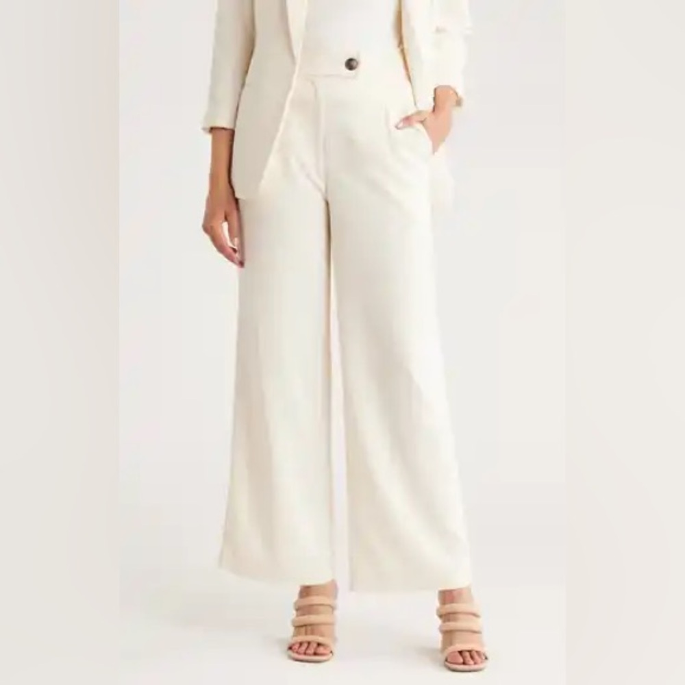 T TAHARI High Rise Wide Leg Pleated Pants Size 8 ivory/beige